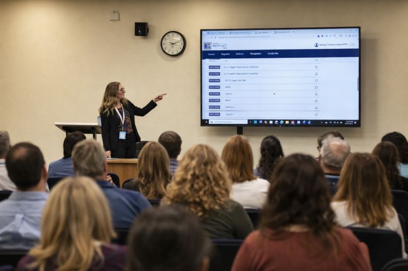 Michelle Boisvert presenting on strategic technology use and training solutions for allied health professionals.